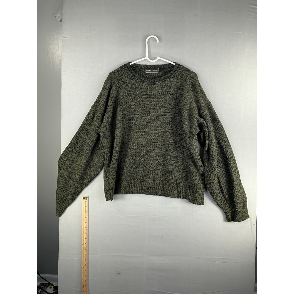 David Taylor Men's Large Green Knit Crewneck Sweater Long Sleeve